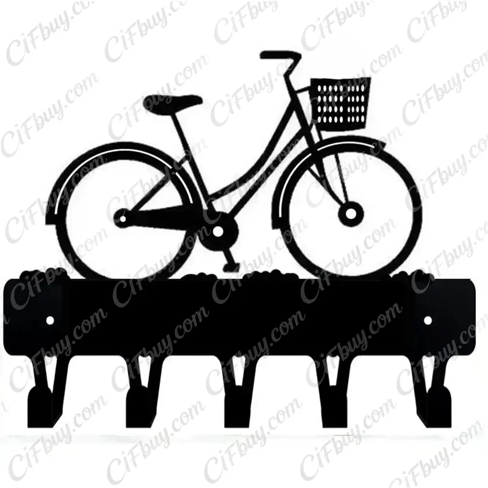 CIFbuy Girls Bicycle Key Rack Wall Mounted Hook with Basket Cute Bike Shape Towel Hanger for Entryway Home Decor Rustic Wall Art