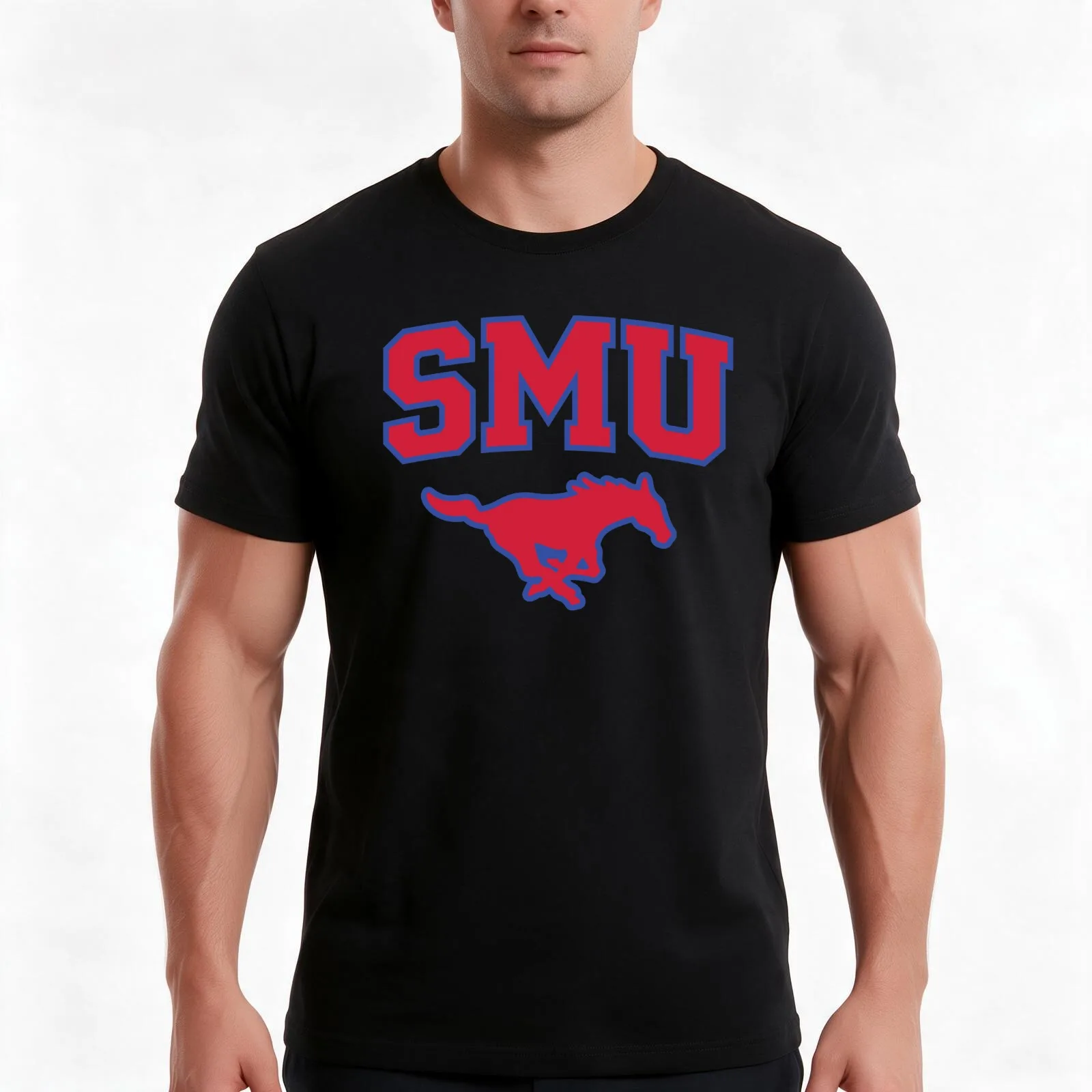 SMU Blue Logo & Red Peruna T-Shirt, Summer Casual Cotton Tee, Oversized Streetwear Tops, Vintage Graphic Print, Unisex Men Women