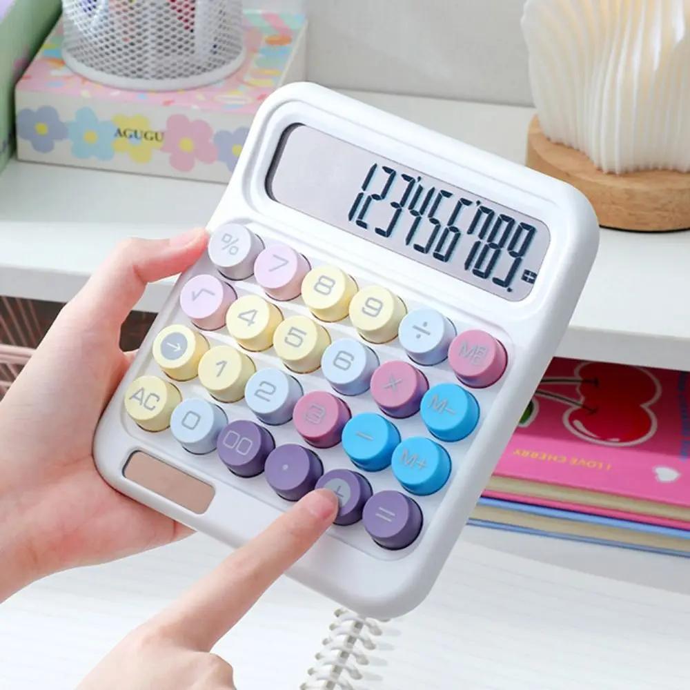 Large LCD Display Mechanical Calculator High Sensitivity Button Big Round Button Desktop Calculator High Beauty Candy Colored