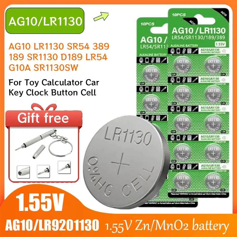 NEW AG10 LR1130 Button Batteries 1.55V SR54 389 189 SR1130 D189 LR54 G10A SR1130SW Cell Coin Watches Toys Lasers Remote Battery