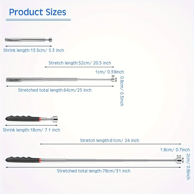 Handheld Telescoping Magnetic Grabber – Extendable Pickup Pen Tool, Portable Magnet for Hard-to-Reach Spots