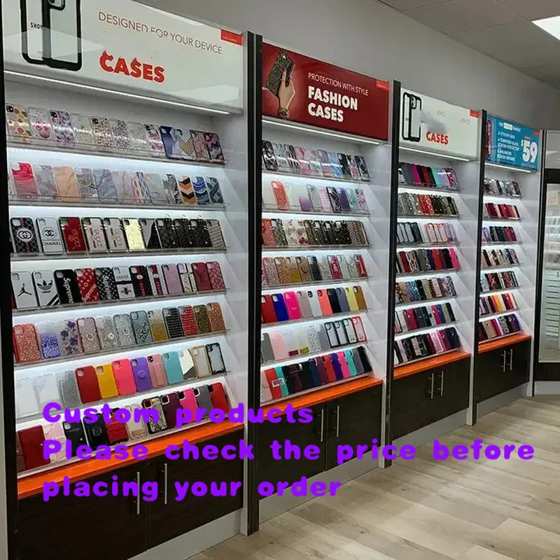 custom.Cell Phone Accessories Cabinet Display Stand Mobile Phone Wall Showcase Shopping Mall Retail Phone Furniture