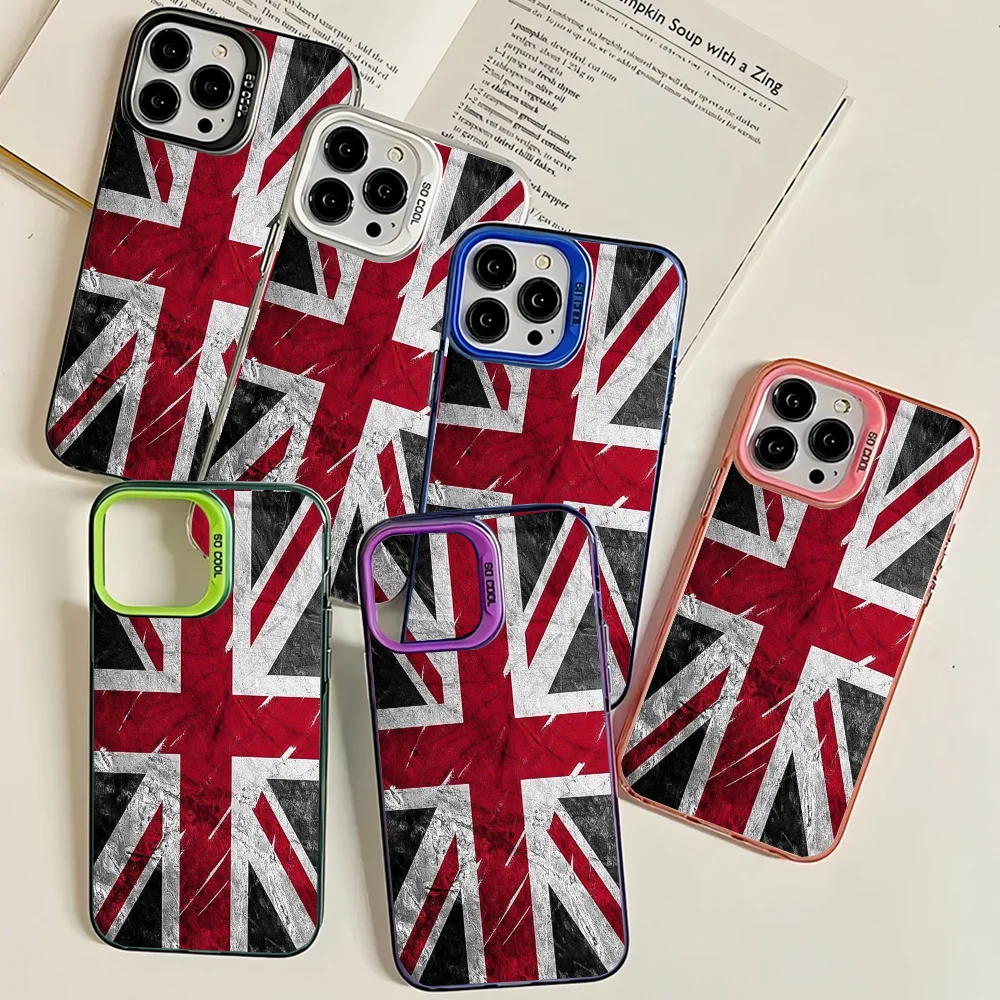 Union Jack British English UK Flag Phone Case IMD Color Silver Shell For IPhone 16 15 14 13 12 11 Pro Max Plus