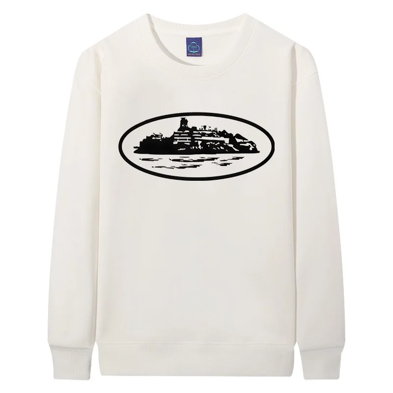 Diabo ilha impressão solta ajuste redondo ne moletom algodão y2k streetwear ex longo sve retro sle facionable confortável