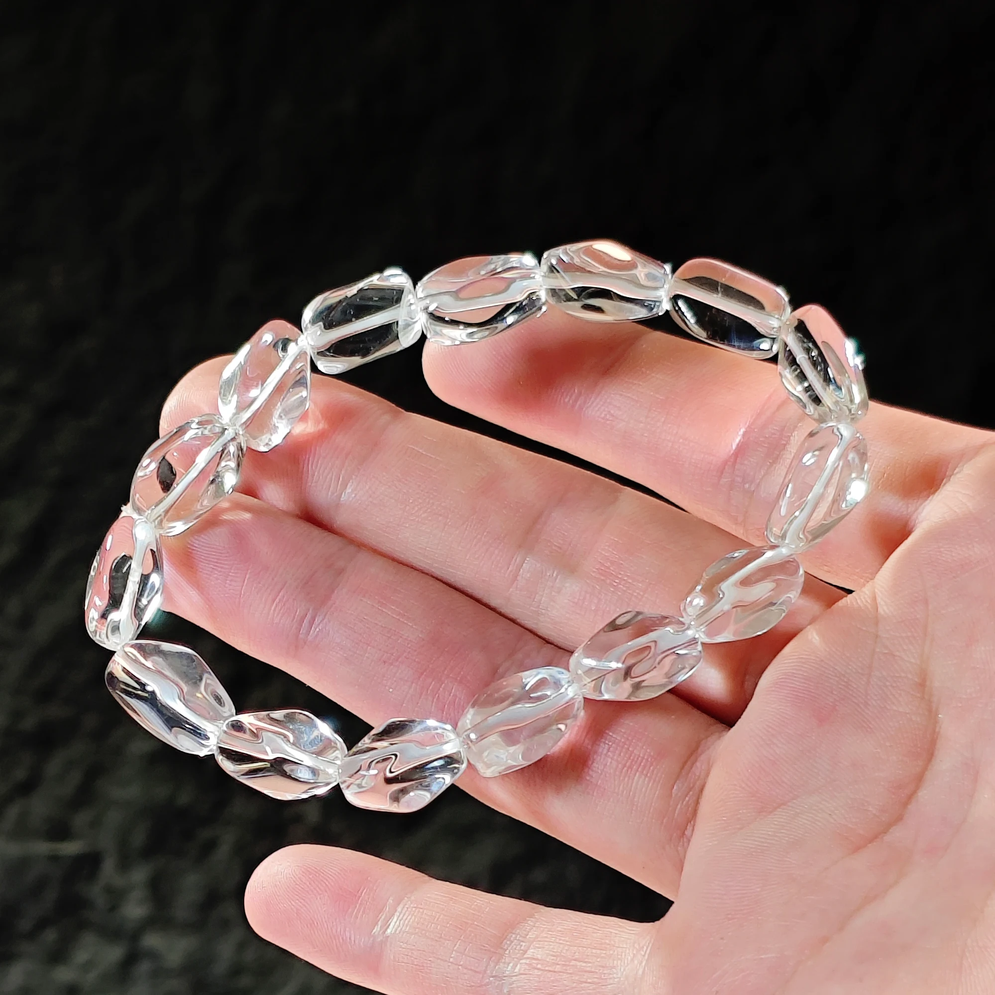 

Natural Rock Crystal Quartz Irregular Bead Bracelet, Soft Cloudy Clarity for Quietly Unique Gift Women Organic Minimalist Style