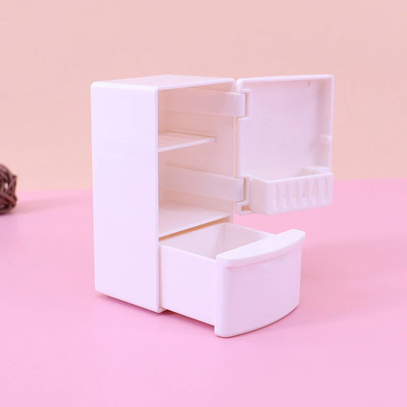 1/12 Dollhouse Mini White Refrigerator With Food Set Kitchen Furniture Decor