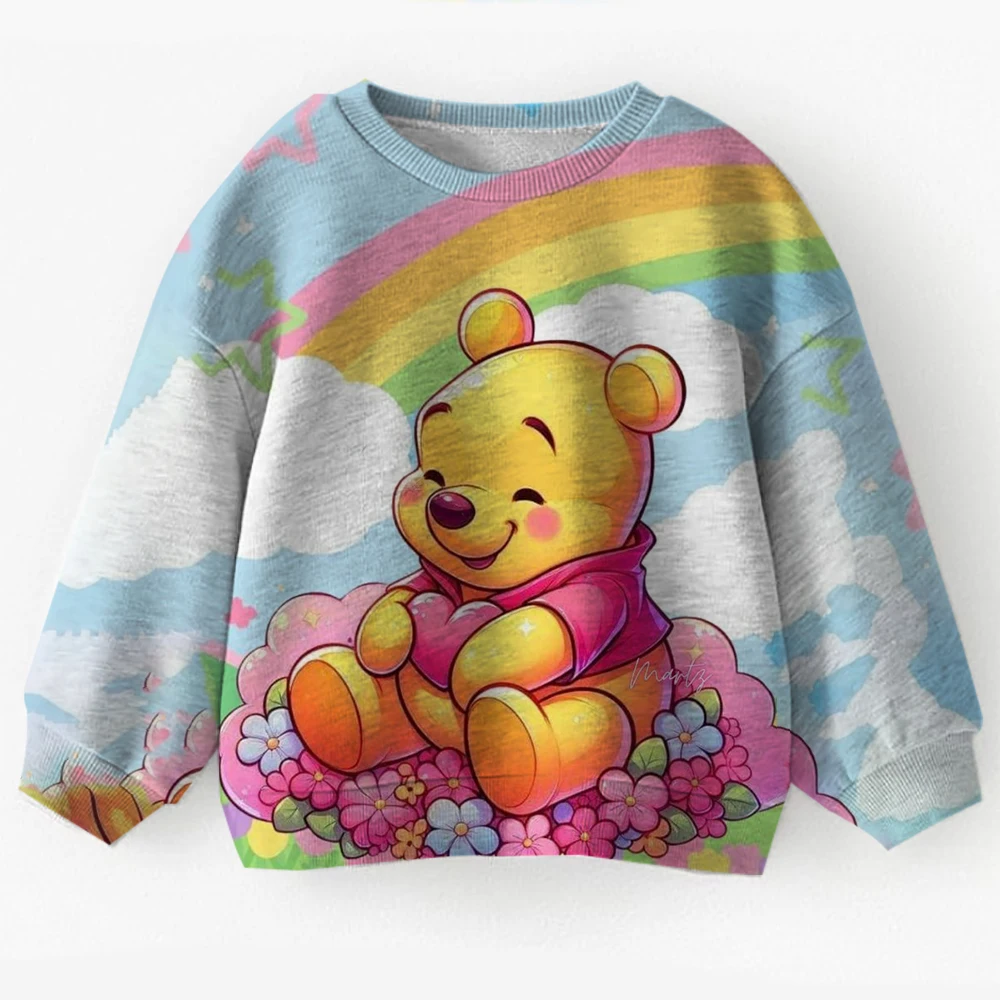 

2025 Spring Baby Long Sleeve Top Baby Men and Women Cartoon Winnie the Pooh Printed Sports Shirt Children's Casual Versatile Hoo
