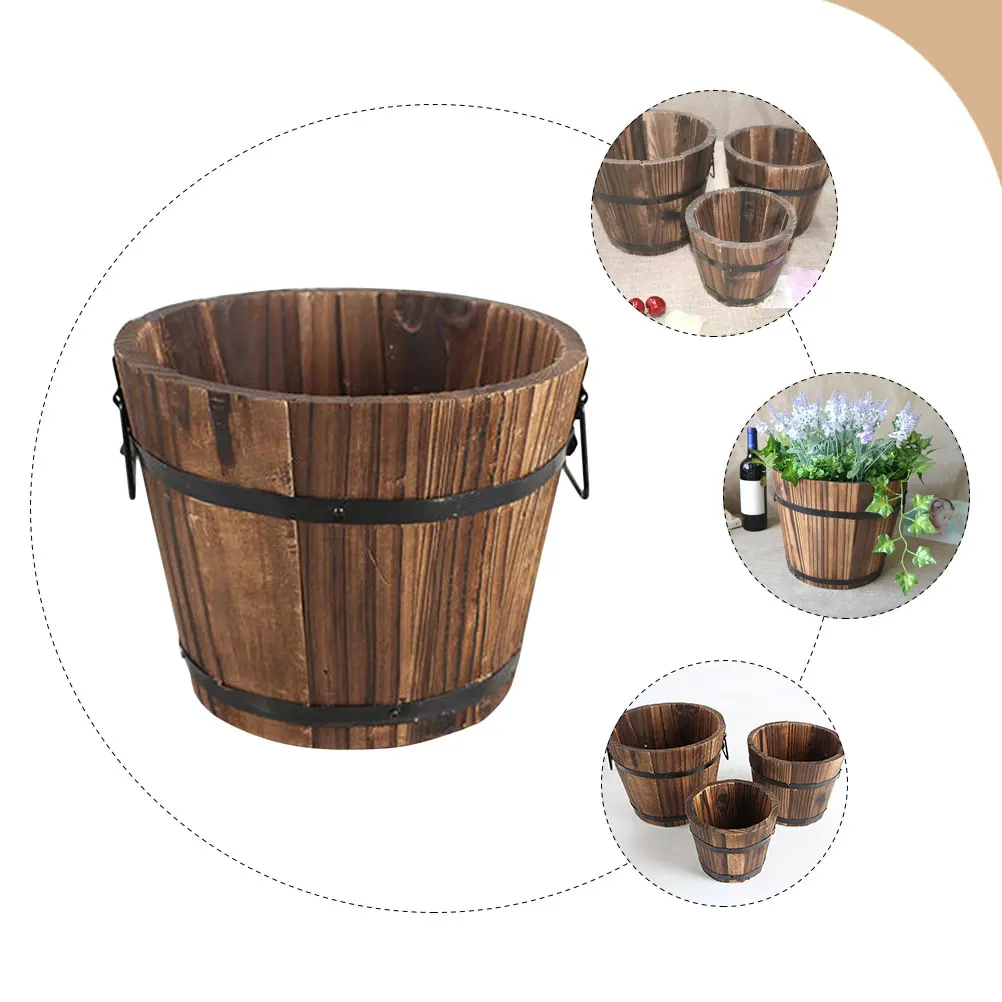 

Wooden Flower Pot Rustic Planter Whiskey Pots Outdoor Solid Wood Planter Vintage Container Garden Decor Home