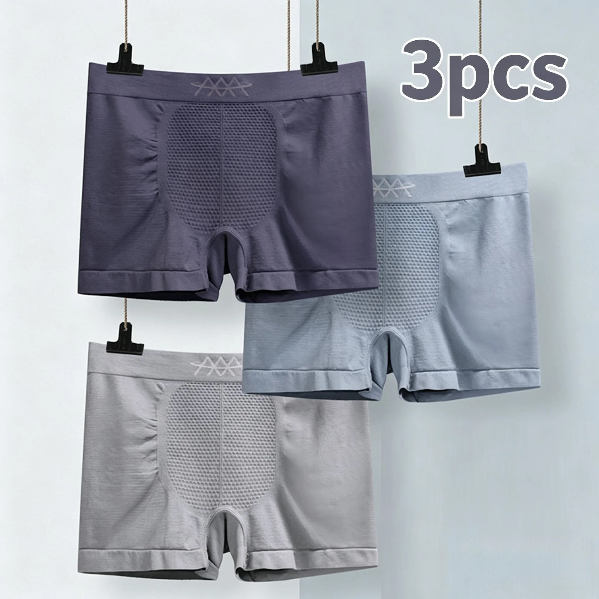 Mens Mid-Waist High-Elastic Seamless Breathable Flat-Front Underwear Quick Dry Moisture Wicking Stretchy Soft Trunks