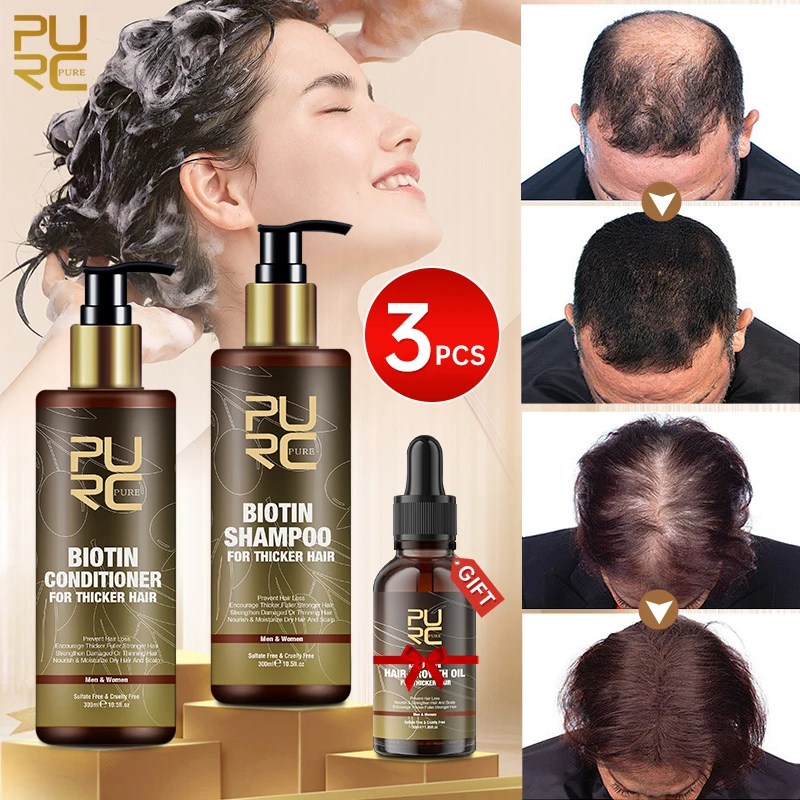 PURC Biotin Hair Oil Shampoo Conditioner Set Smoothing Hair Scalp Treatment Hair Care for Men Women