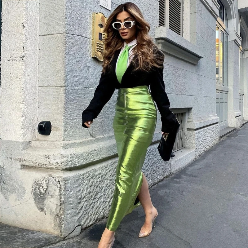 

Womens PU Leathers Skirt, Sexy Bodycon High Waist Sexy Casual Split PU Pencil Skirt Office Lady Work Skirt Dropshipping