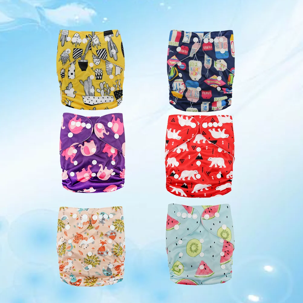 6Pcs Baby Diaper Washable Printed Diaper Breathable Diaper Pants Eco-Friendly Nappy Random Pattern Breathable Nappy