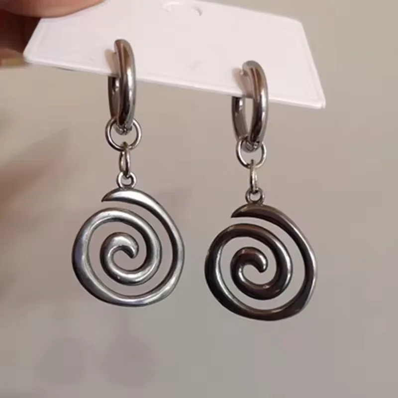 Punk Jewelry Stainless Steel Swirl Earrings Cool Korean Charms Hoop Earrings for Women Goth Fashion Accessories