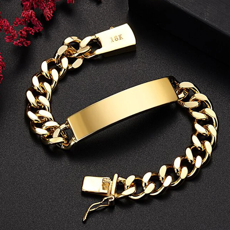 

wholesale 18K Gold 10MM chain bracelets for man women high quality fashion jewelry wedding party Christmas gifts 20cm