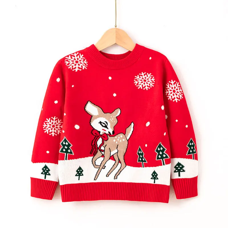 

Kids Cute Cartoon Deer Snowflake Jacquard Christmas Warm Pullover Sweater Knitwear Baby Girls Autumn Winter Xmas Sweaters
