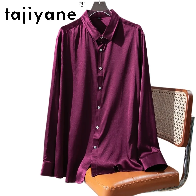 

TAJIYANE 90% Mulberry Silk Shirts Woman Elegant Purplish Red Shirt New Arrivals 2025 Plus Size Tops Women Spring Clothes Camisas