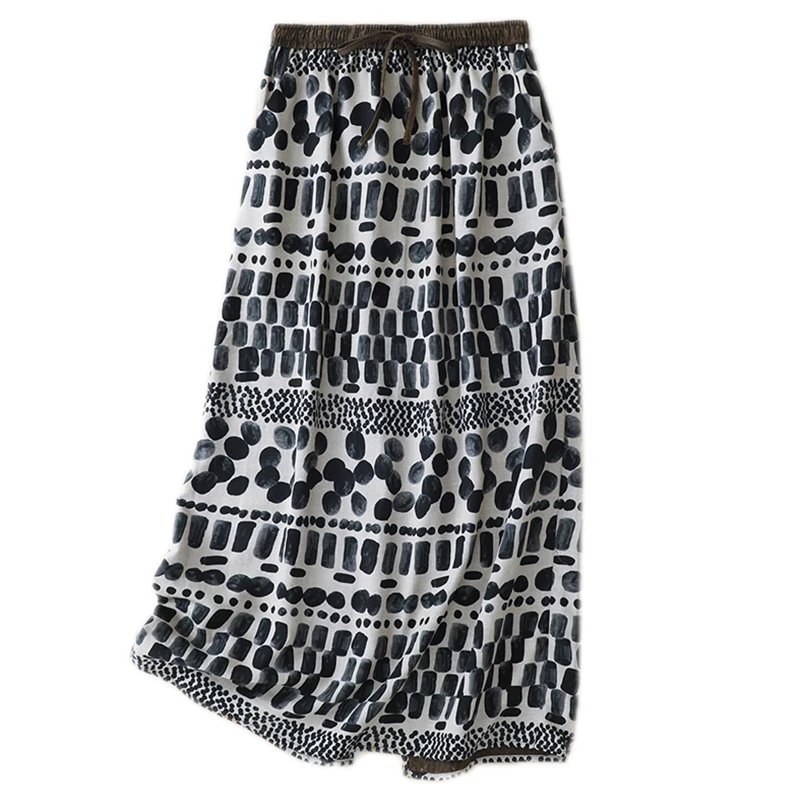 

Retro Print Cotton Linen Loose Casual Lightweight Straight Cut Skirt Women's Summer 2025 New Sle Commute Floral Skirt