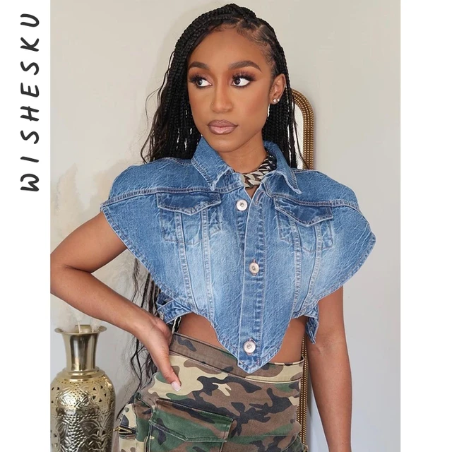 Short jean vest deals