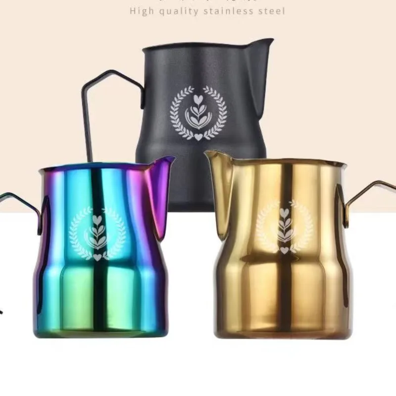 Italian Latte Cup 350/450ml Coffee Espresso Foam Jar Color Stainless Steel Pointed Mouth Milk Steamer Milk Beater Barista Café