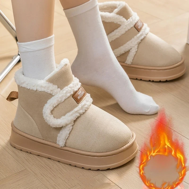 

Thick Soled Snow Boots for Women Fluffy Plush Faux Fur Soft Slippers Winter Indoor Comfortable Home Non-slip Cotton Shoes