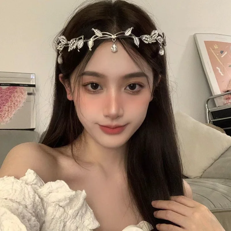 

Leaves Water Droplets Zircon Headbands Sparkling Crowns Elegant Luxurious Rhinestones Princess Hair Accessories Wedding