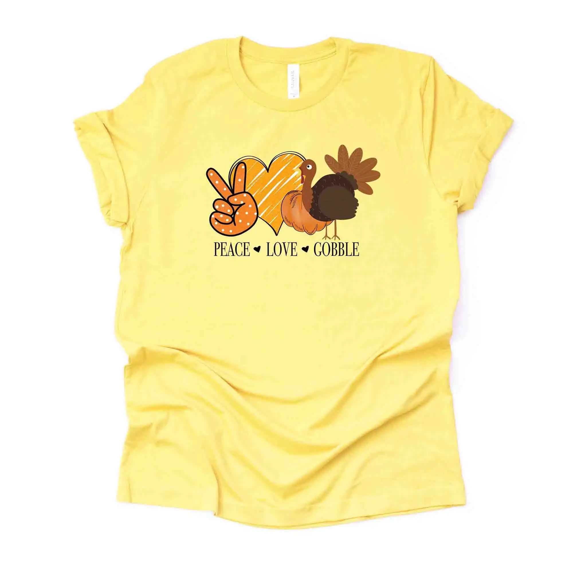 Thanksgiving T Shirt Peace Love Gobble Cute Turkey Design On Premium Unisex 4 Color Choices 3X Fall 4X