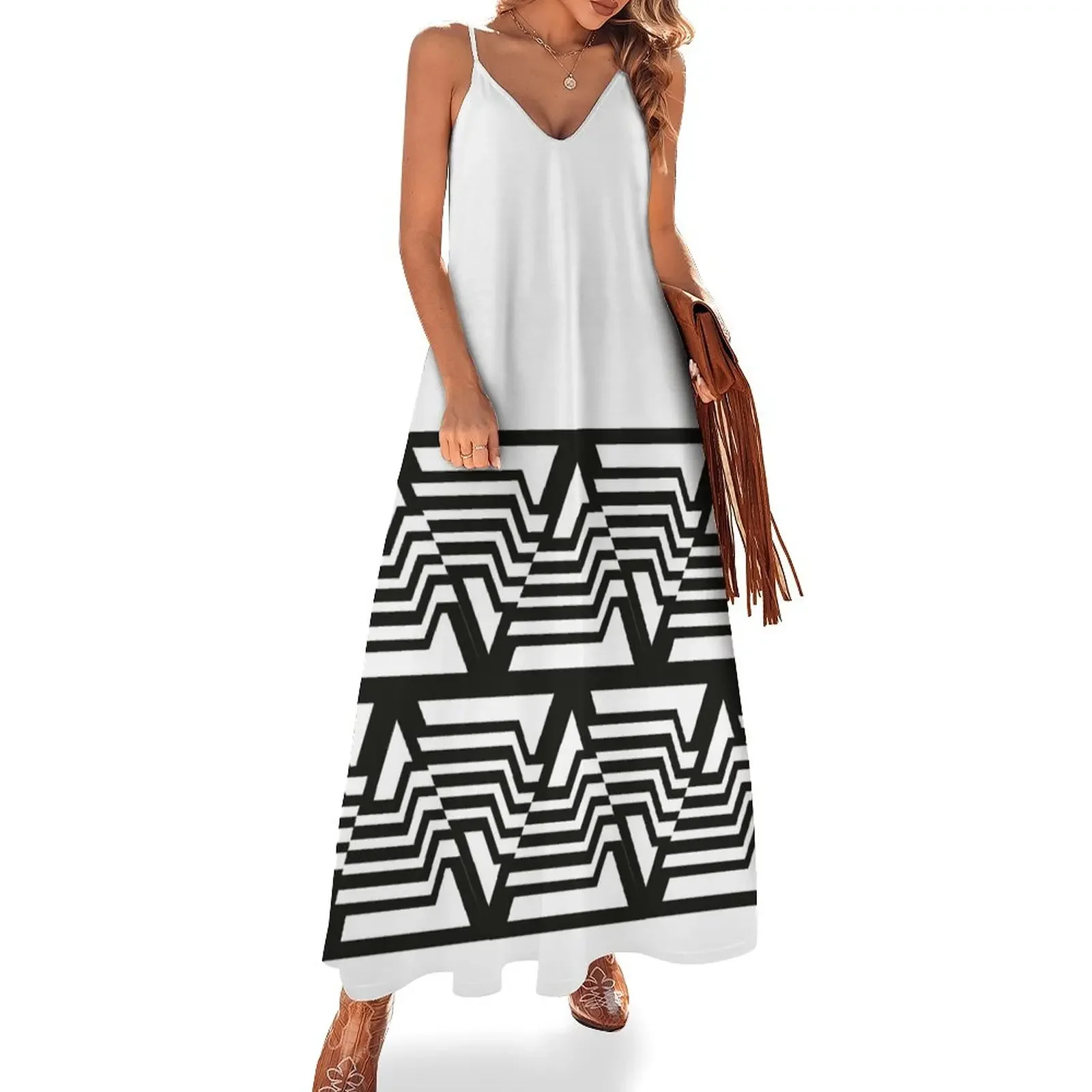 

Geometric black and white pattern nordic Sleeveless Dress evening dress women Women long dress