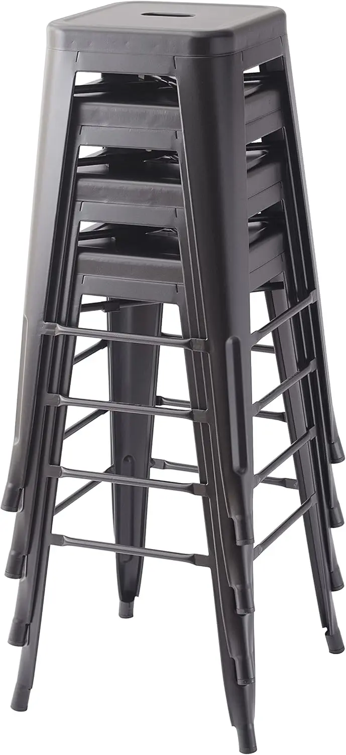 

Set of 4 Black Metal Bar Stools, 30-Inch Height, Durable Square Frame for Home or Party Seating