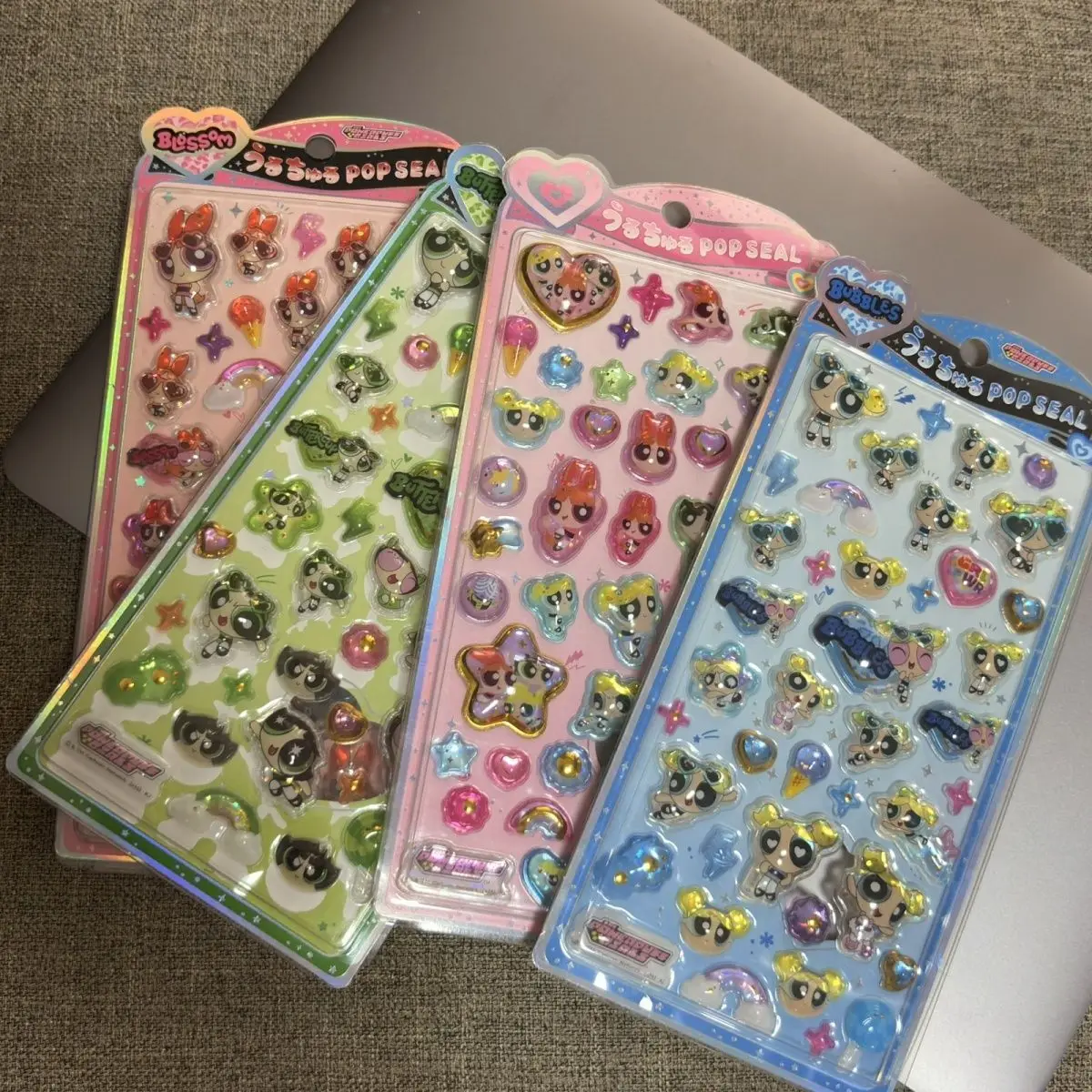 Pegatinas 3D de las Chicas Superpoderosas con Estampado en Caliente, Adhesivos de Cristal Tridimensionales con Diseño de Flores, Decoración Adorable con Relieve