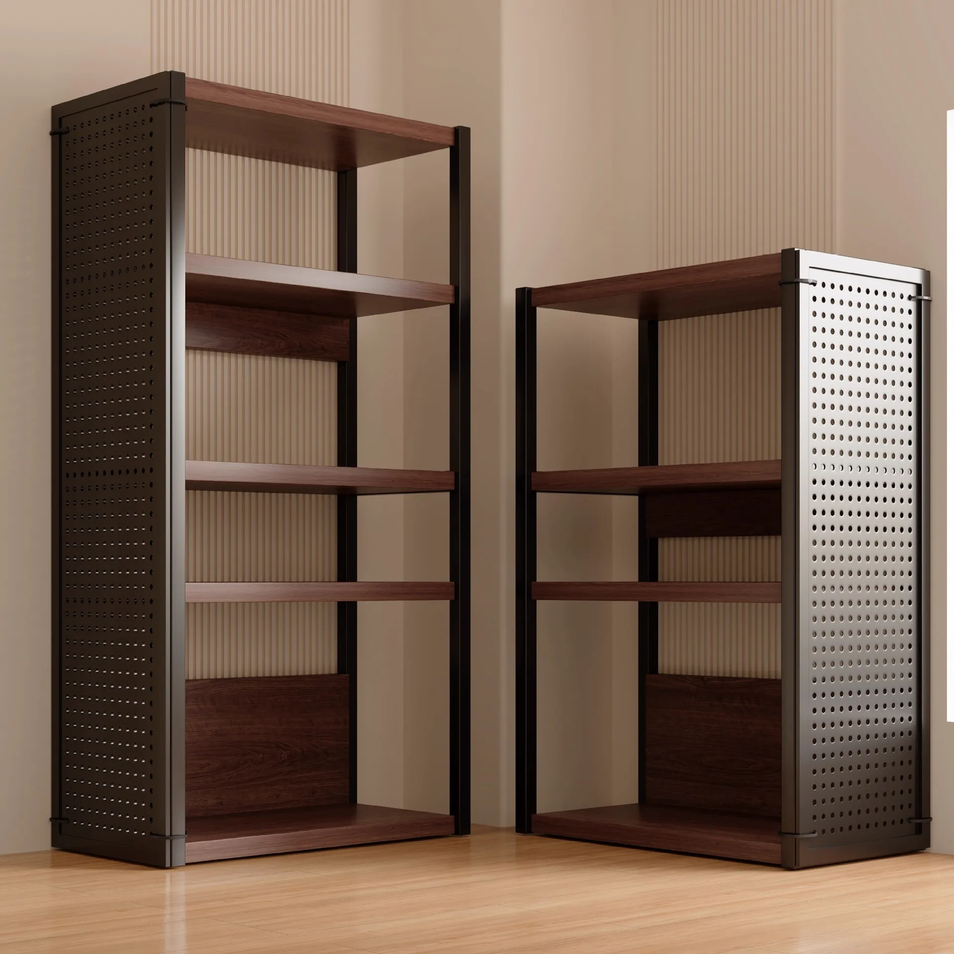 Shelf Shelf Floor-to-ceiling multi-layer storage Side hole board shelf Household living room display rack Mobile locker