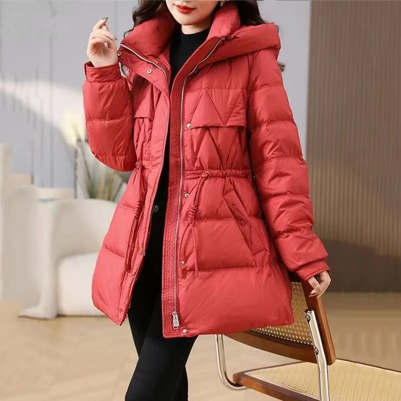 Mittellange Damenmodelle sehen dünn aus, Winter, neue Mode, verdickte Baumwolle, gepolsterte Kleidung, Taille, Daunen, schmal geschnittene, bequeme Jacke