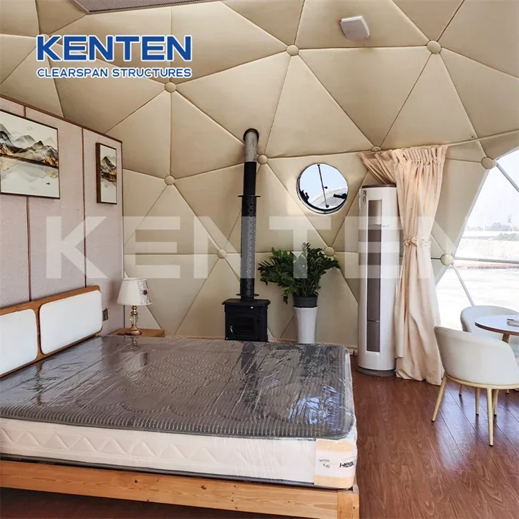 Stalowa rama Namiot kopułkowy Producent 5m 7m 10m Geodesic Diameter Geo House Canvas Rest Shelter Namiot kopułkowy Glamping z łazienką