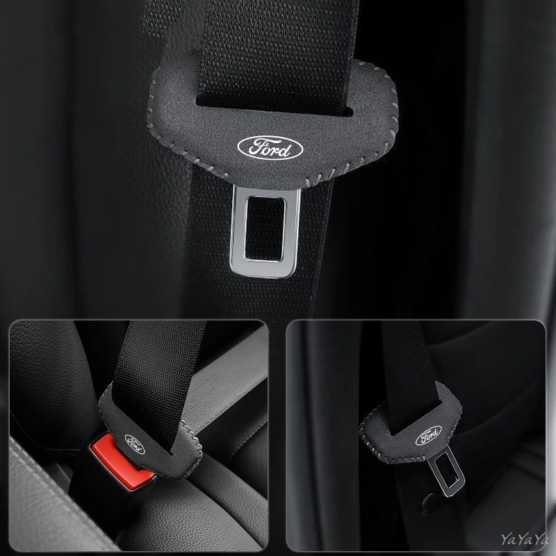 2pcs Suede Leather Car Seat Belt Buckle Protector Anti-Scratch Cover For Ford Mustang Bronco Fiesta Focus Mondeo Ranger Sticker - view 4