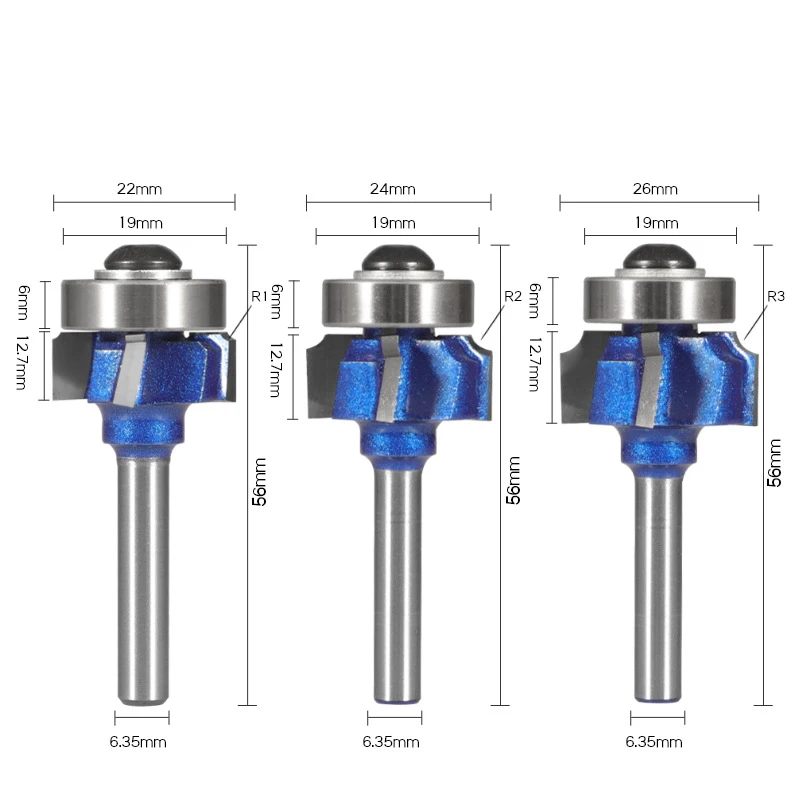 Allsome 6mm/6.35mm/8mm ShankCorner Round Router Bit R1 R2 R3 Trim Edging Woodworking Mill Classical Cutter Bit for Wood