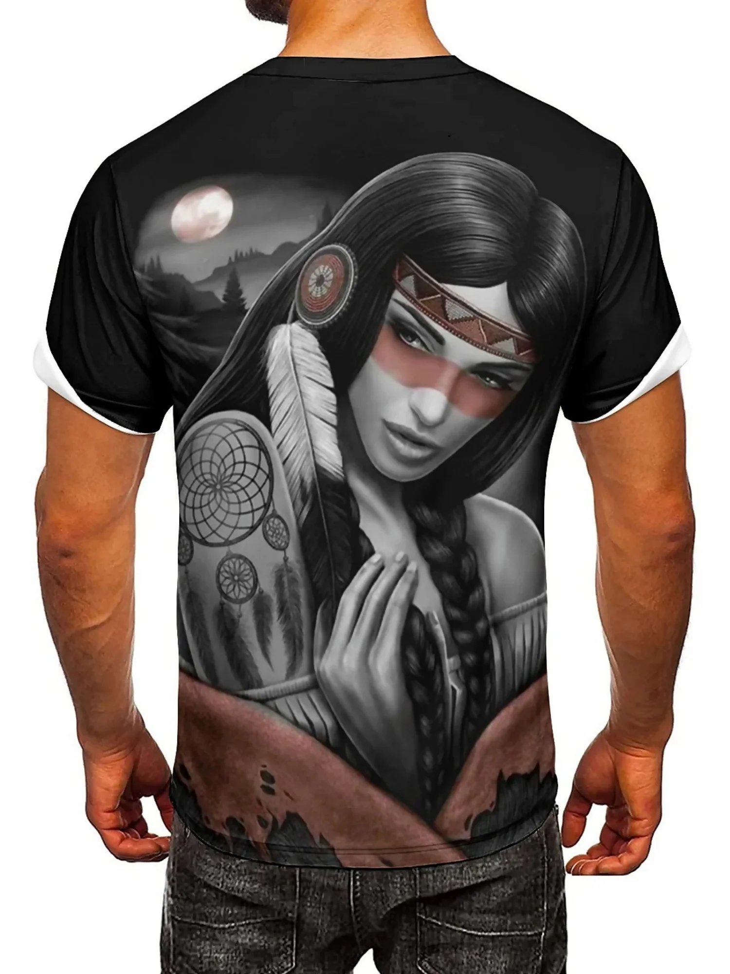 Luxurious Tribal Woman 3D Print T-Shirt for Men - Gothic, Vintage Y2K Style, Polyester, Breathable, All-Season Wear