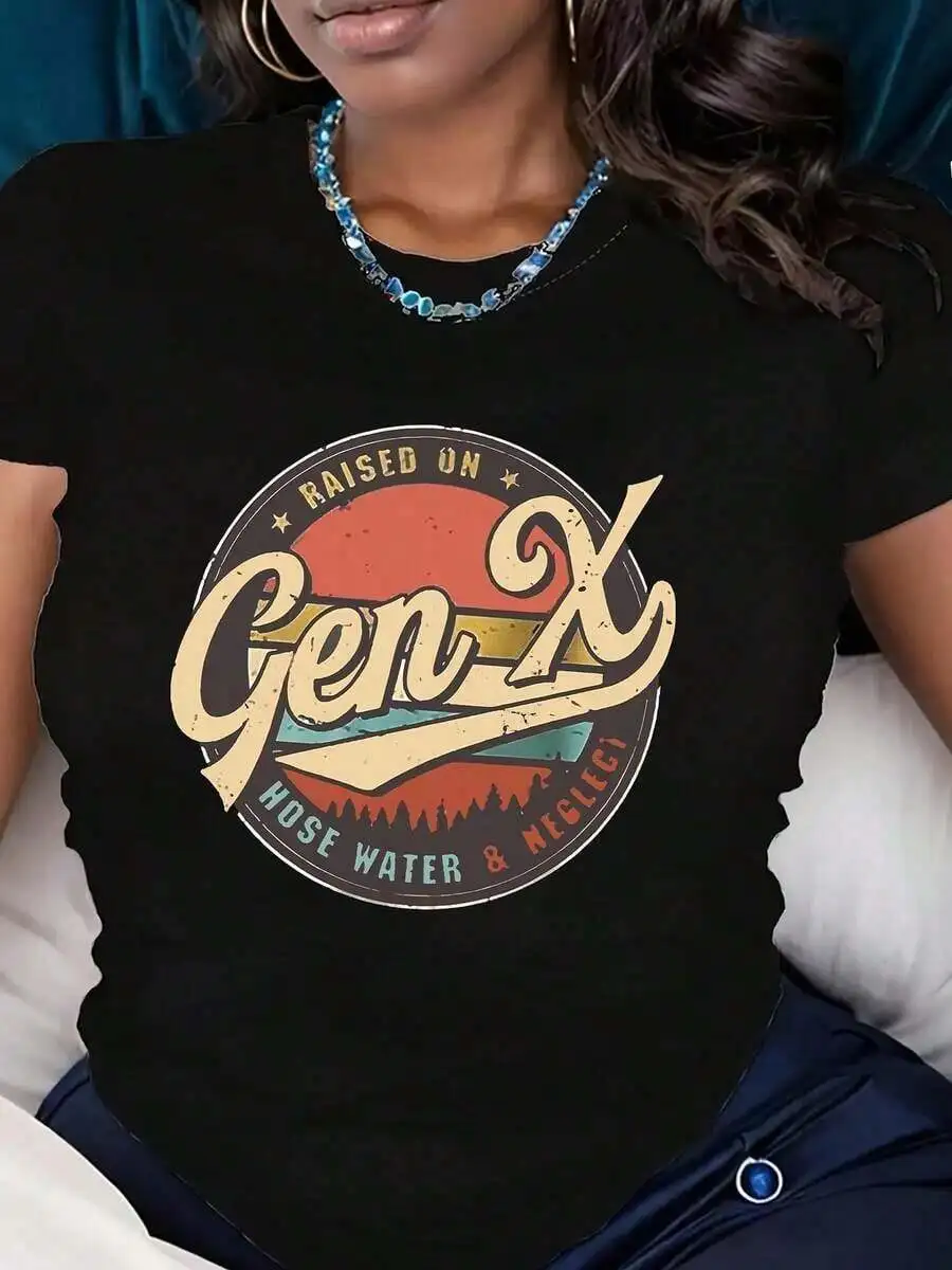 Vintage Crewneck T-Shirt For Women Retro Print Casual Summer Top