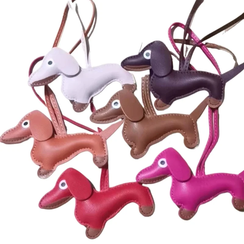 Cute PU Leather Dachshund Dog Keychain Handmade Sausage Puppy Bag Pendant Key Ring Charm for Women Men Handbag Accessories