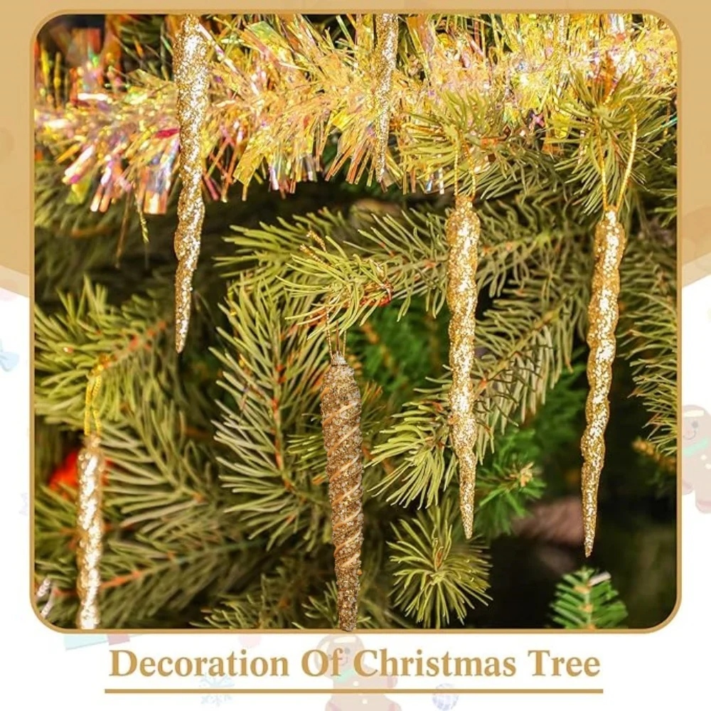 4pcs Threaded Ice Column Merry Christmas Ornaments Glitter Powder Ice Crystal Hanging Ornament Home Noel Natal New Year 21cm