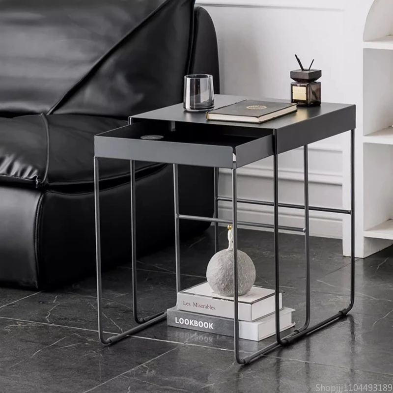 Nordic Industrial-style Iron Art Coffee Table Living Room Sofa Side Table Bedroom Bedside Table Multi-functional Furniture