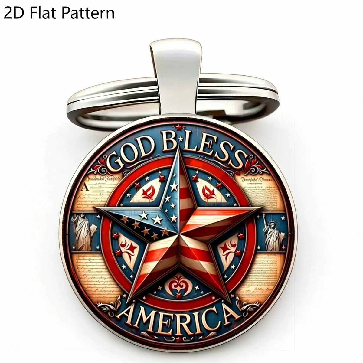 1PC American Flag Pentagram Keychain GOD BLESS AMERICA 4th of July Independence Day Celebration Accessory USA Patriotic Gift