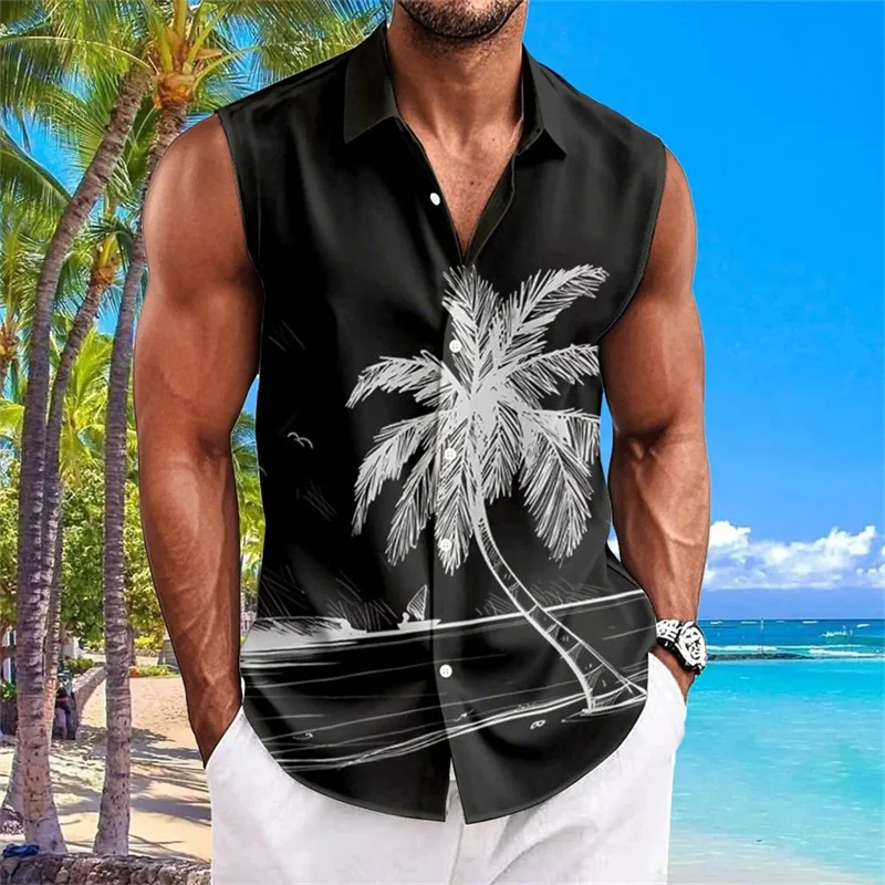 

Men's Outdoor Simple Casual Sleeveless T-Shirt Summer Cool Breathable Shirt Hawaiian Beach Travel Vacation Top