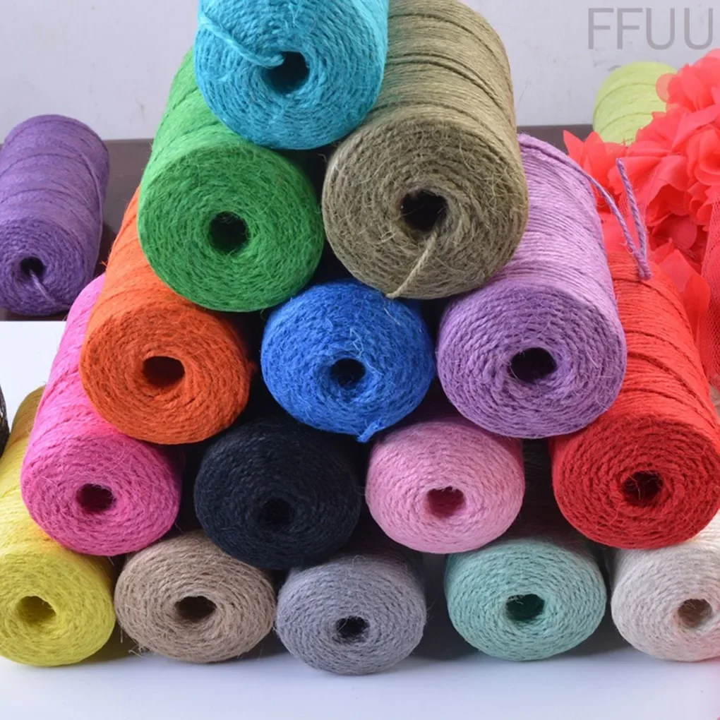100M/Roll Colorful Jute Twine Natural Vintage Jute Rope Cord String Twine Burlap Ribbon Craft Gift Wrapping Wedding Party Decor
