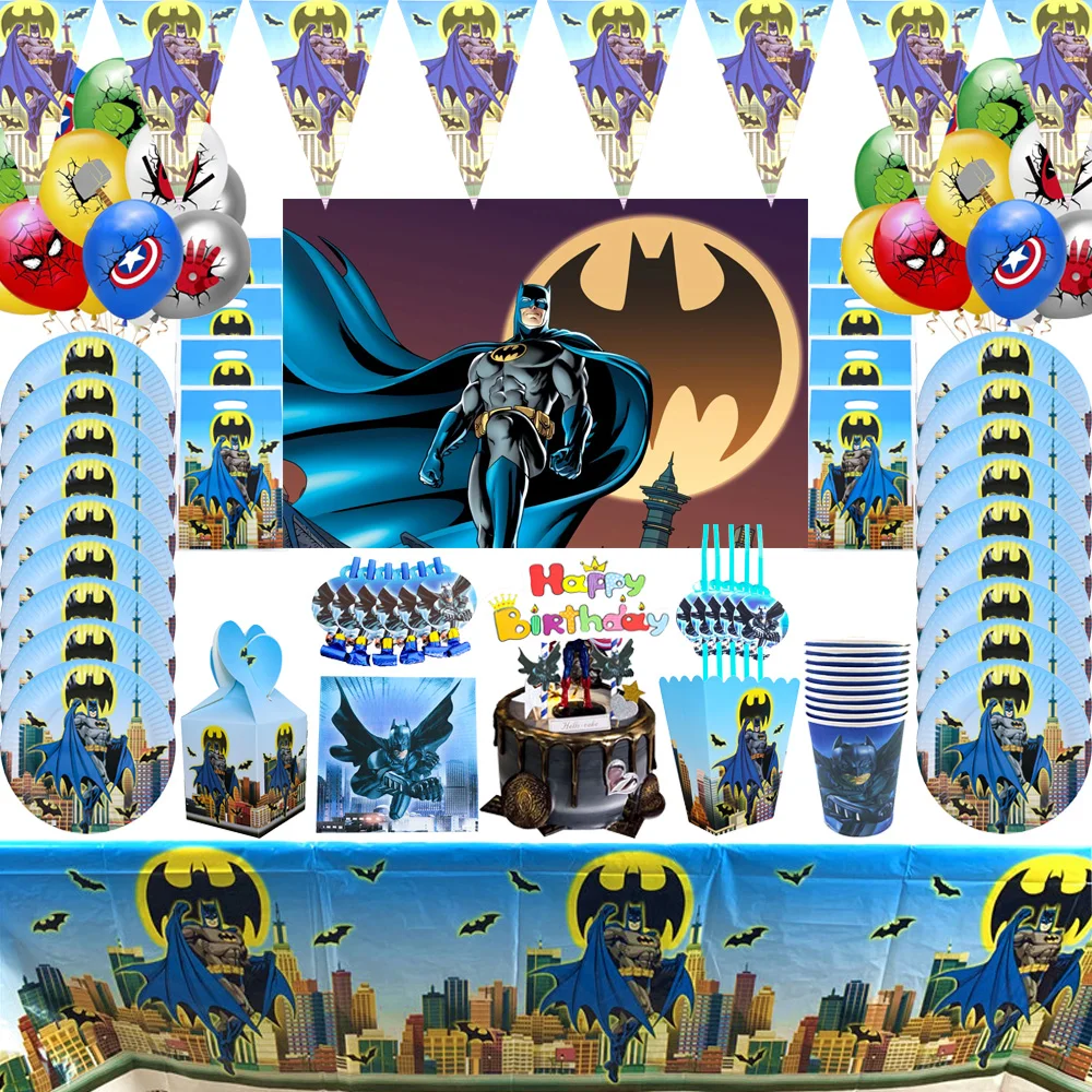 

10 People Bat man Hero Party Decoration Balloons Set Superhero Background Disposable Tableware Baby Shower Decor Birthday Gift