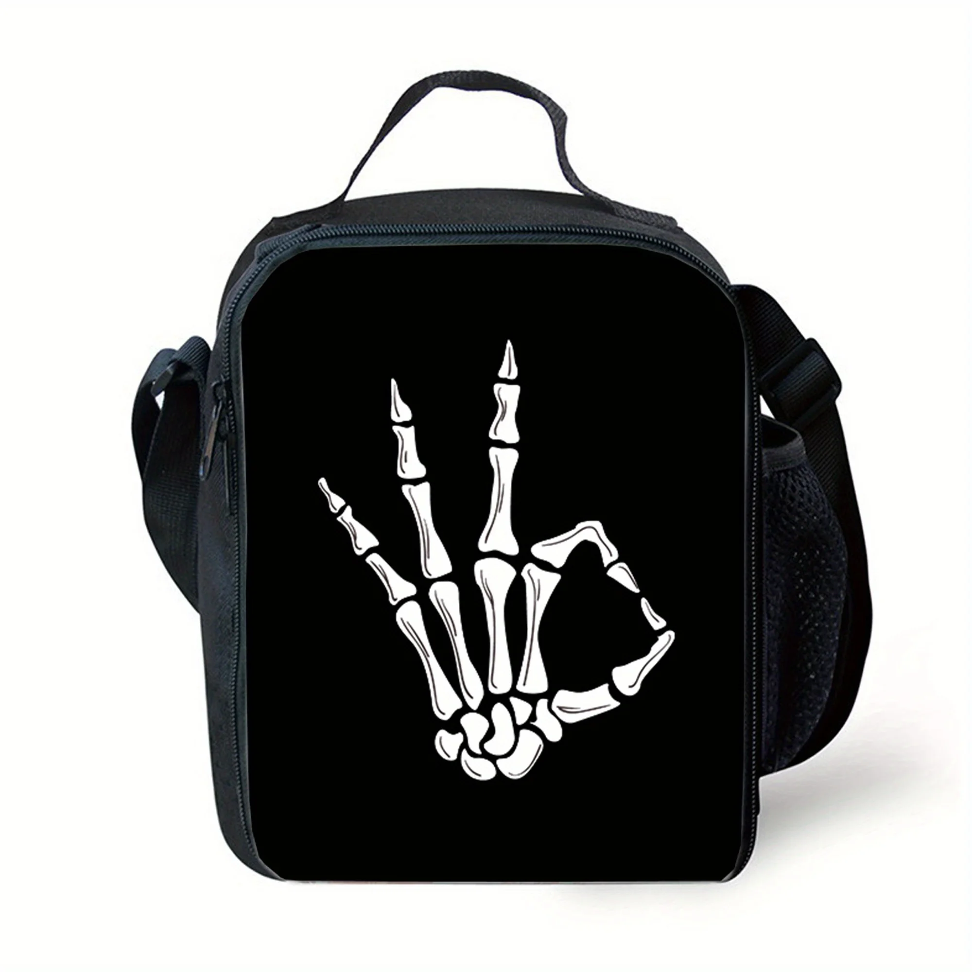 Skull Finger Pattern Lunch Bag Fashion Thermal Insulation Bag Large-capacity Outdoor Picnic Bag Practical Back-to-school Gift