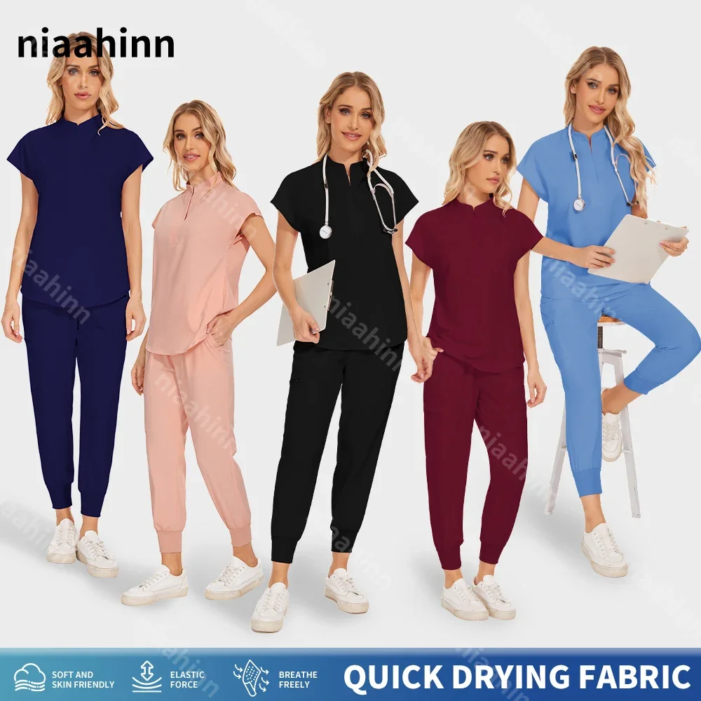 

Pharmacy Nurse Working Clothes Women Casual Short Sleeved V-neck Apparel Tops Pants Suit Medical Hospital Doctor Nursing Uniform