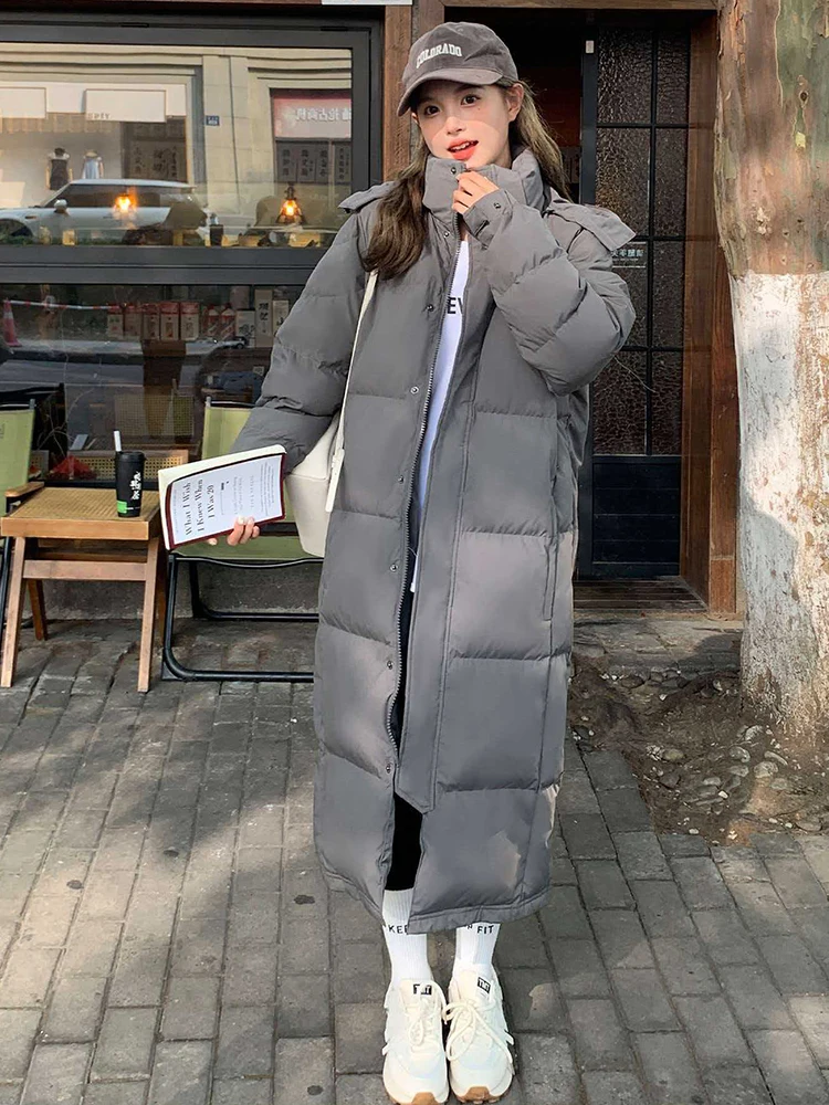 Winter Long Hooded Solid Down Jacket Women White Duck Down Waterproof Outwears Female Warm Thick Parker Knee Length Down Jacket
