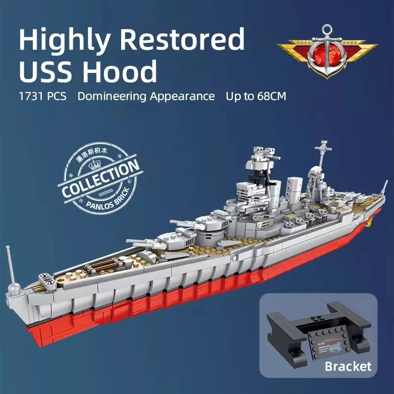 1731PCS WW2 Military Battleship Building Block Decorations Warship Cruiser Frigate Weapon Model Kids Toy Sticker Gift  Brick Set