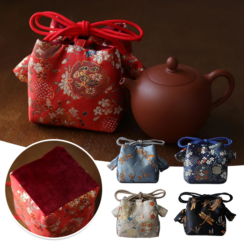 

10/12cm Retro Print Outdoor Tea Set Storage Bag Portable Travel Teapot Cup Cotton Protect Cloth Bags Tea Ceremony Accessories
