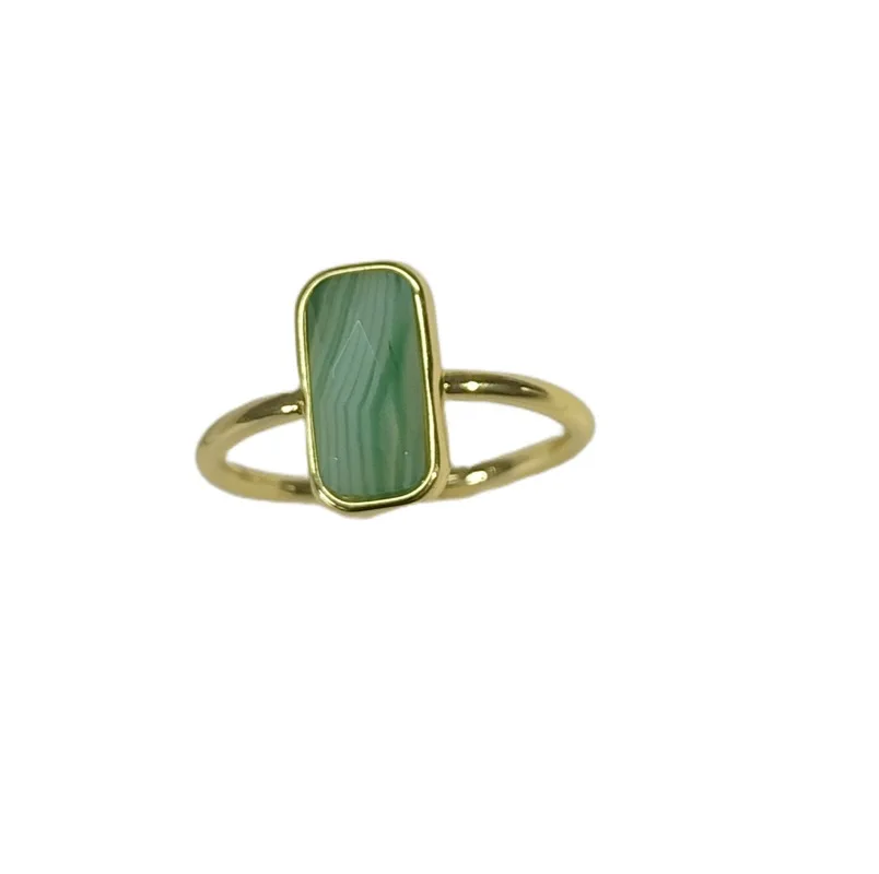 

Green Lace Agate Rectangle Petite Ring for Women Christmas Gifts Jewelry