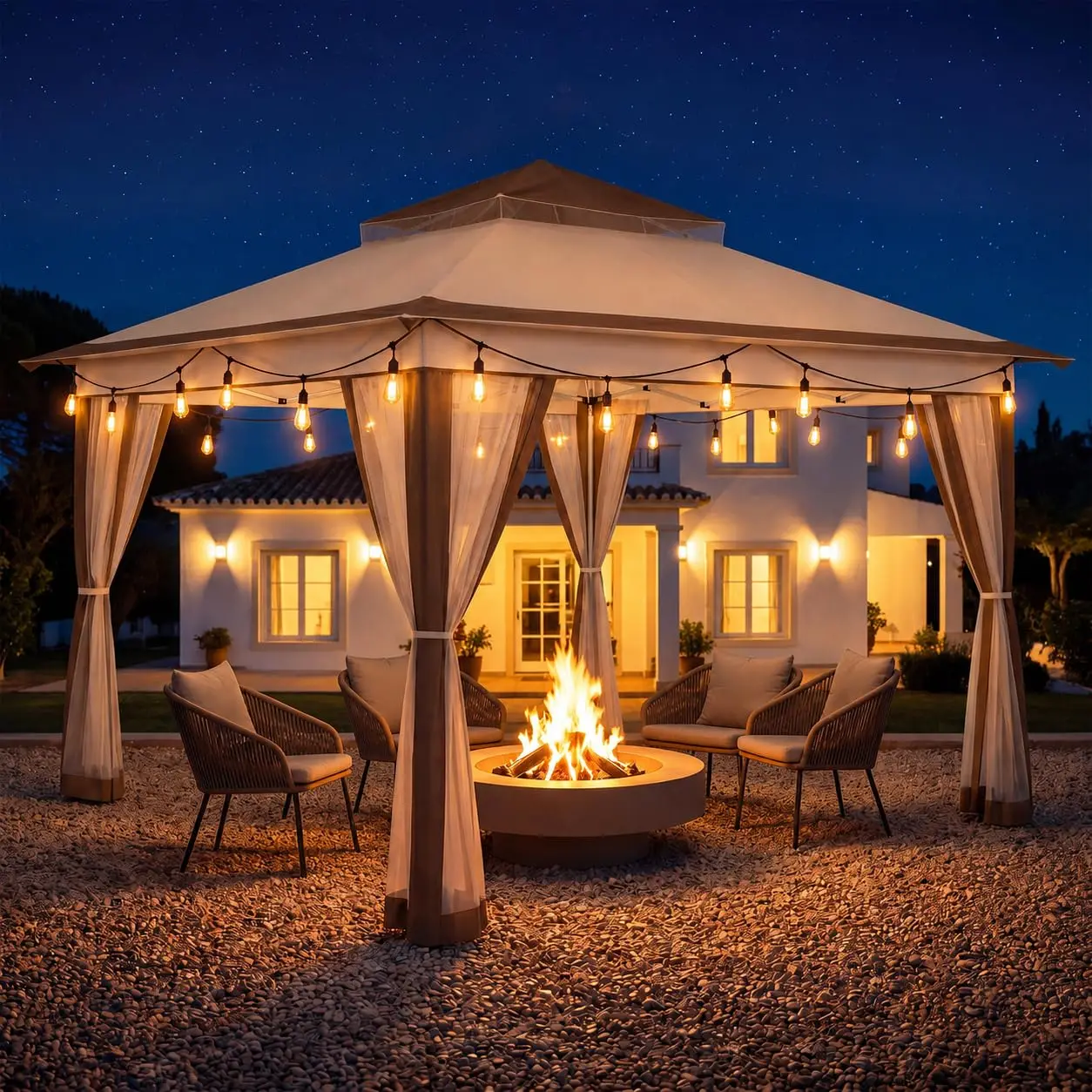 11x11 Pop Up Gazebo with String Lights Mosquito Netting One-Push Setup Adjustable Height Canopy Tent with Carry Bag, Custom